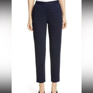 St. John Collection Windowpane Navy Ankle Slim Pull On Trouser Pant